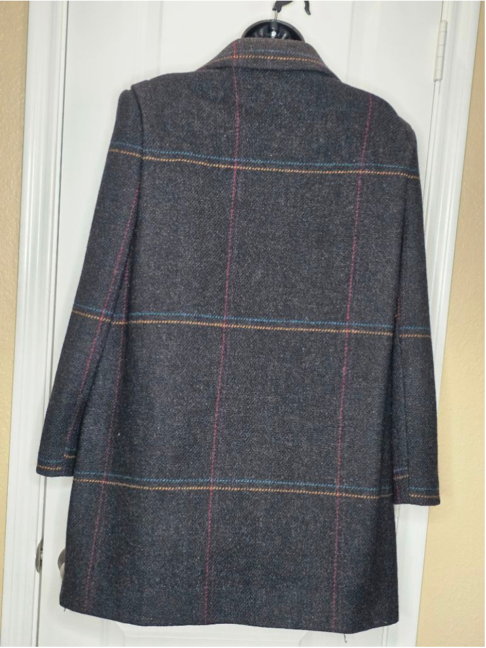 Dillard's Charcoal Plaid Wool Pea Coat Women’s XL - Picture 3 of 6